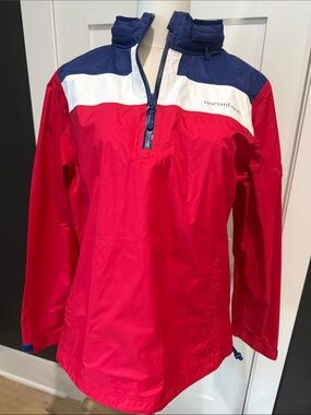 Vineyard Vines Women's Red White Navy Windbreaker Pullover Jacket EUC